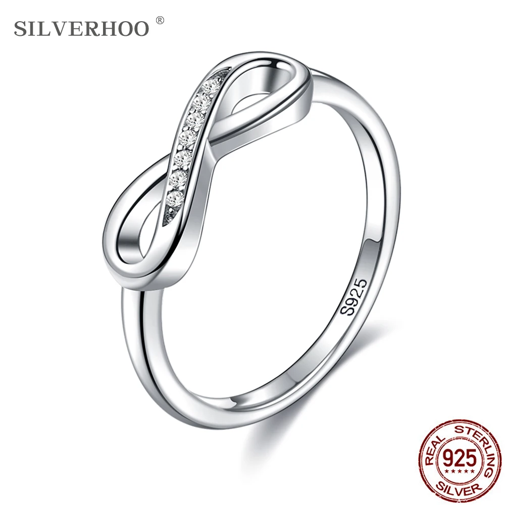 SILVERHOO бесконечные любовные кольца для женщин 925 Стерлинговое серебро 8 формы