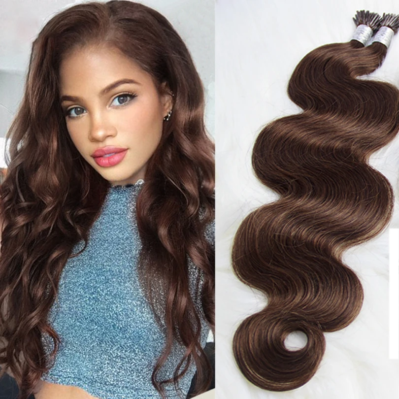 

Body Wave Brown Color #2 #4 Tip In Hair Extensions Brazilian Remy Hair 100 Strands Per Set For Women 8-30inch