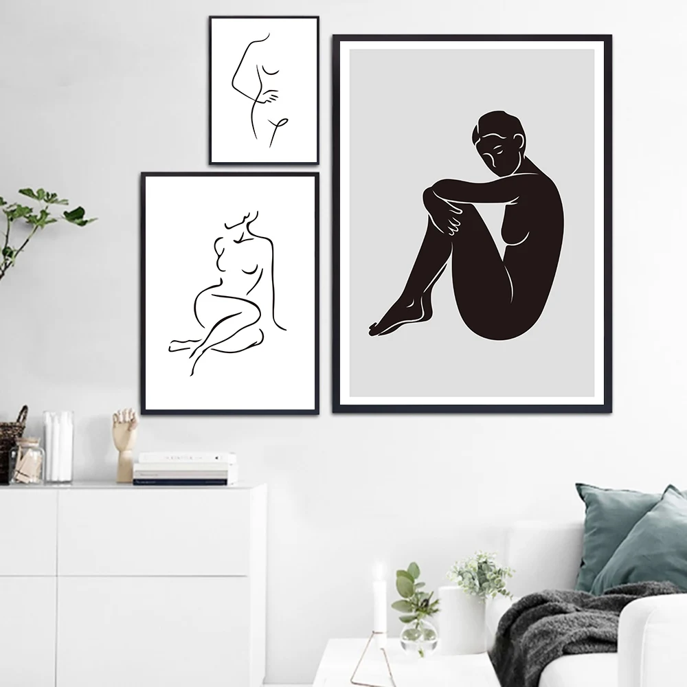 Абстрактный Женский постер для тела черно белое рисование линий минималистичный