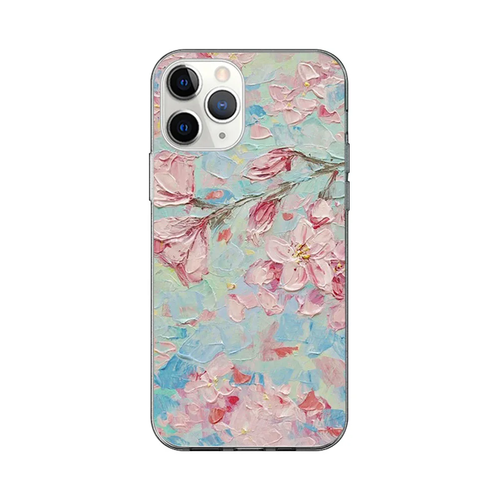 

Painting Flowers Case For iPhone 12 11 Pro Max Back for iPhone 12 X XR XS MAX 7 8 6 6S Plus 5 SE 2020 Soft TPU Phone Funda Coque