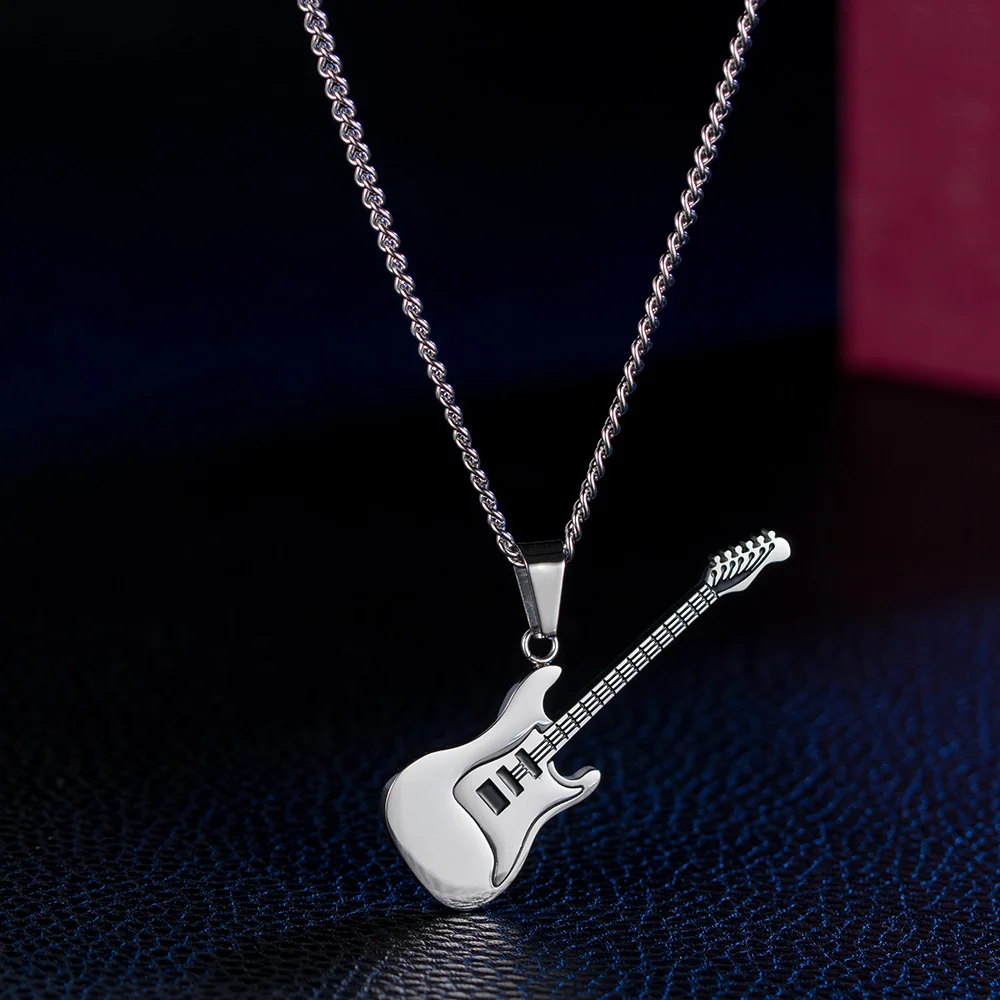 JHSL Hiphop мужское ожерелье с гитарой подвески из нержавеющей стали черного и