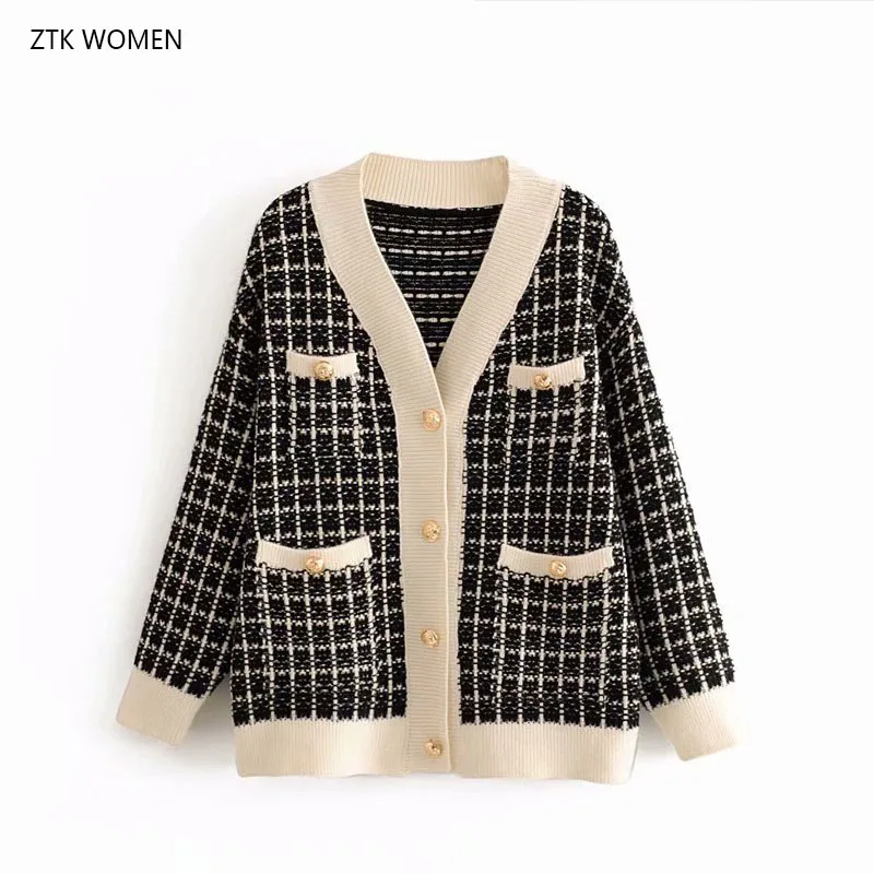 Женский свитер 2019 новый осенний длинный рукав пуговица карман Плед толстый