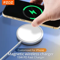 pzoz 15w qi magnetic wireless charger for iphone 12 pro max 11 xs x pd fast charging for airpods pro wireless usb c charger