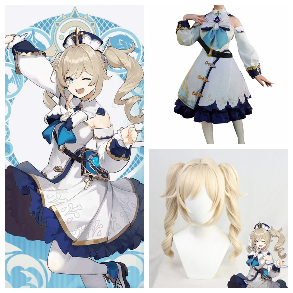 

Genshin Impact Cosplay Costume Game Project Barbara Girl Princess Dress Maid Clothes Anime Wig Lolita Pantry Christmas Gifts