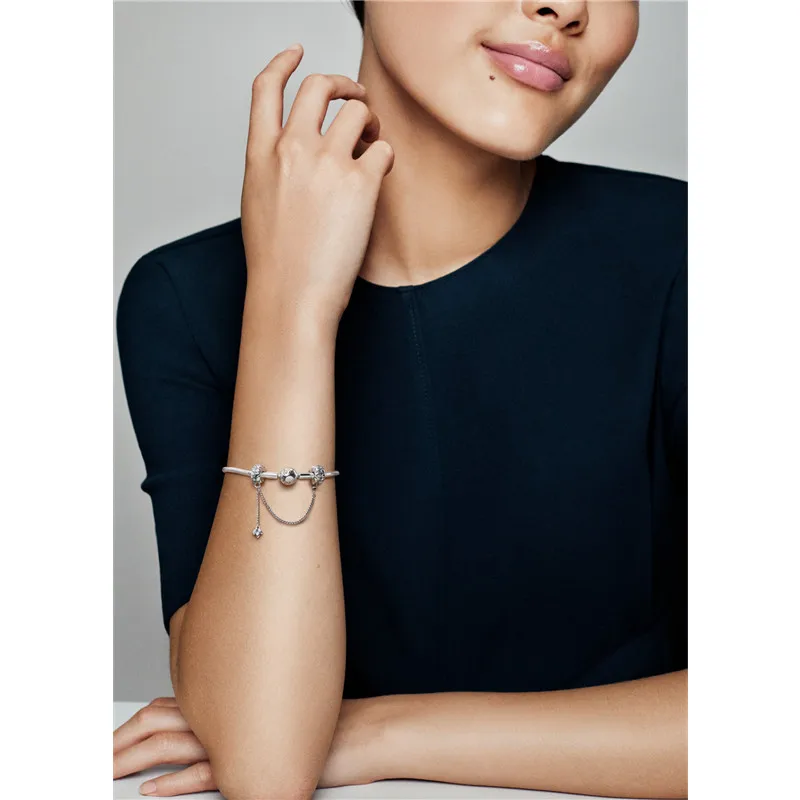 

925 Sterling Silver Wheat Ear Carved Fixed Clip Safety Chain Fit Original 3mm Bracelet&Bangle Making Fashion DIY Jewelry