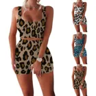 Для женщин комплекты квадратный воротник, комплект из двух предметов без рукавов пикантные ботильоны с леопардовым принтом; Повседневные топы + упругий велосипед шорты спортивные женские одинаковые комплекты