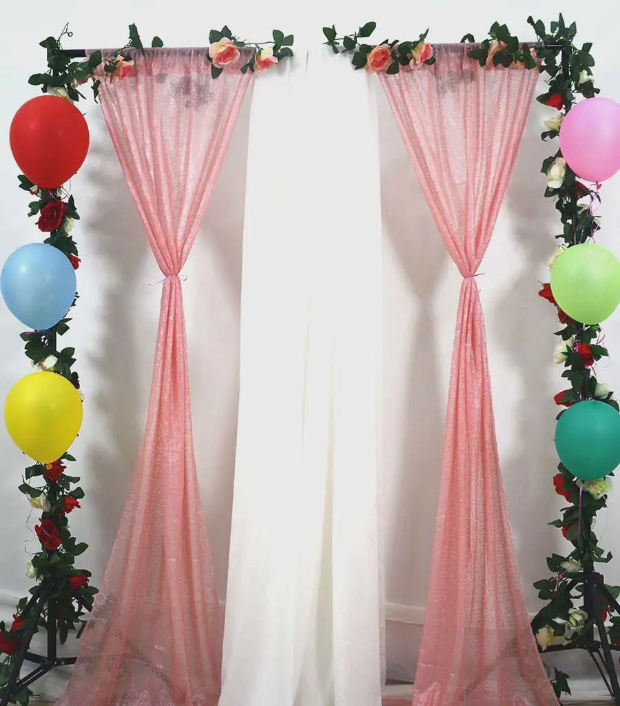 Sequin Backdrop 2FTx10FT Pink Curtain Backdrops Photo Booth Glitter Party Background Decorations-M1030 |
