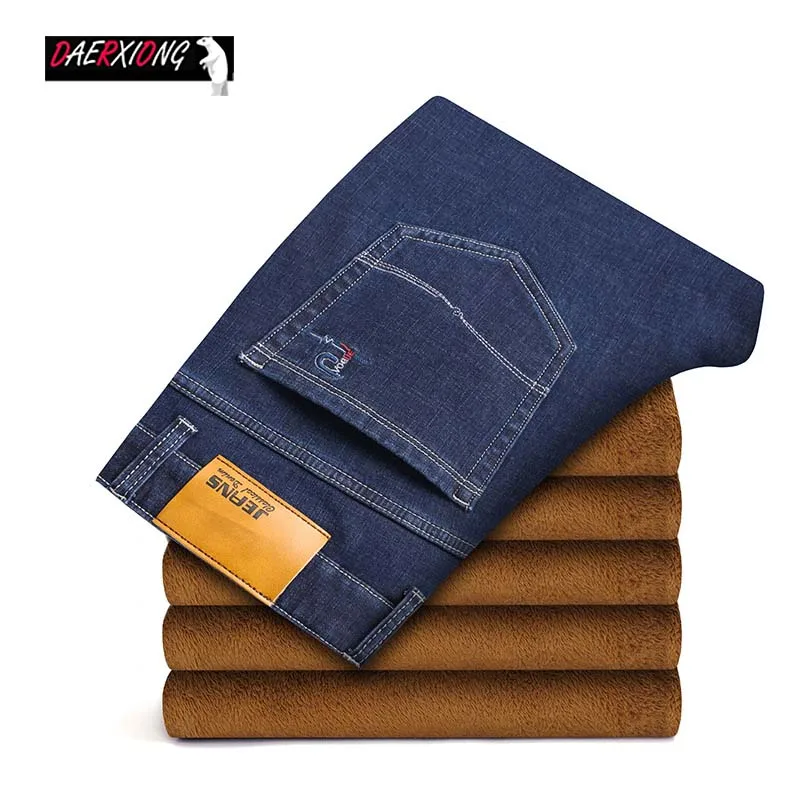 Зимние мужские джинсы 2019 Новые Классические деловые для мужчин утолщенные