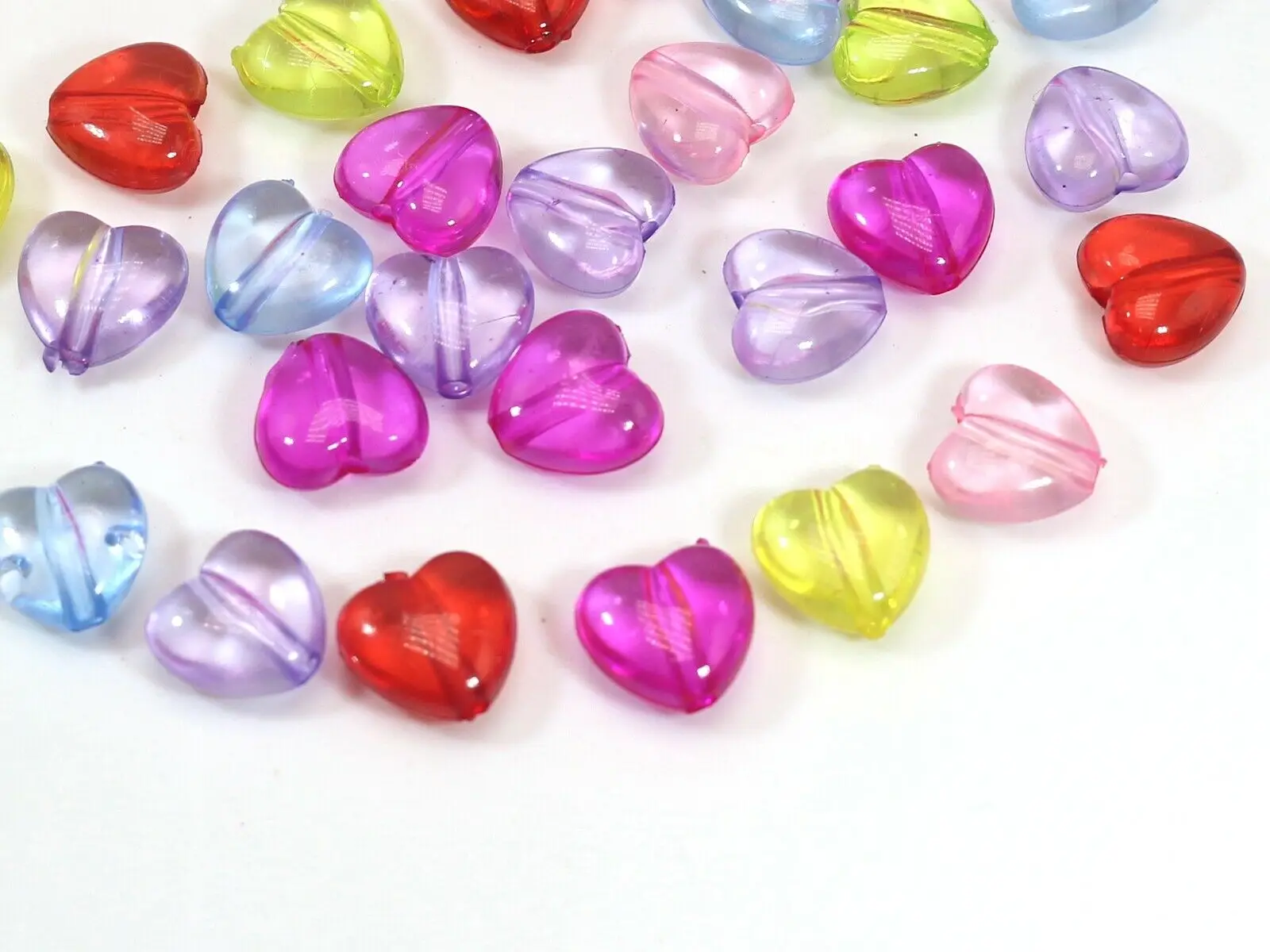 

200 Mixed Color Transparent Acrylic Smooth Heart Beads Charms 11X10mm Craft DIY