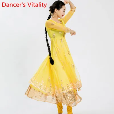 Dress Pnats Veil Для женщин Взрослый Индийские танцы вышитые двухслойный платье с большим подолом штаны с фатиновой Юбкой Костюм для восточного танца Костюм для сценических выступлений костюм - Цвет: Dress Pnats Veil