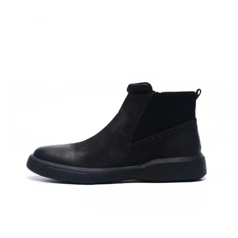 

Zip Men Boots Vintage Round Toe Winter Fleece Lining Snow Boots British Style Black Work Safety Ankle Shoes Plus Size 46