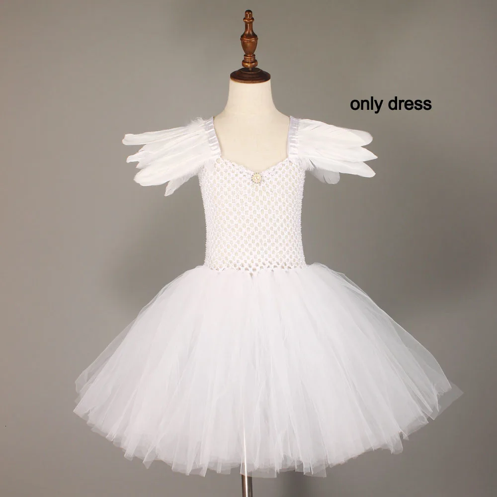 only dress Белое платье-пачка небесного ангела для девочек с ореолом и блестками, крылья Ангела на спине, детское нарядное платье на Хэллоуин, Рождественский Костюм - Цвет: only dress