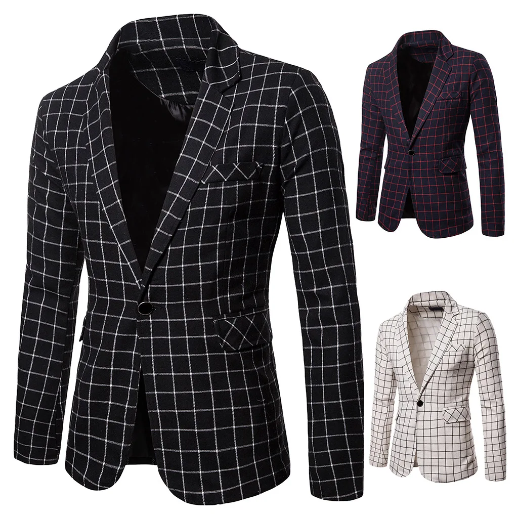 SHUJIN Blazer Men Suit Fashion Jacket Mens Slim Fit Casual Plaid Jackets Men Blazer Single Button Plus Size Male Wedding Suit