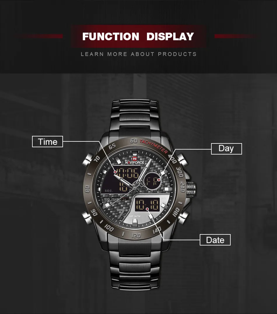 NAVIFORCE, мужские часы, модные, спортивные, кварцевые, светодиодный, цифровые часы, мужские, s, военный хронограф, наручные часы, Relogio Masculino