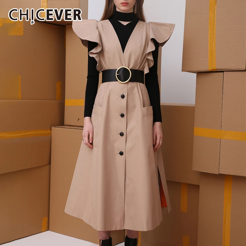 Женское платье туника CHICEVER из искусственной кожи с v образным вырезом рукавами