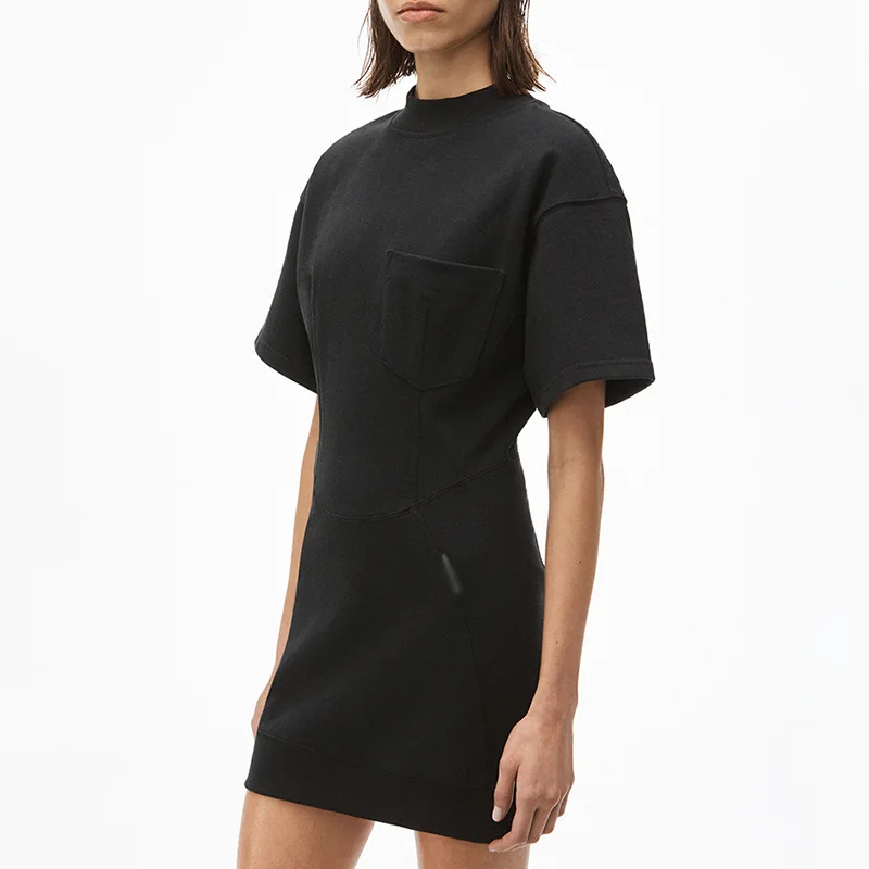 

HIGH QUALITY 2021 Spring And Summer New Fashion Temperament Casual Round Neck Short-Sleeved Waist Slim Short Dress