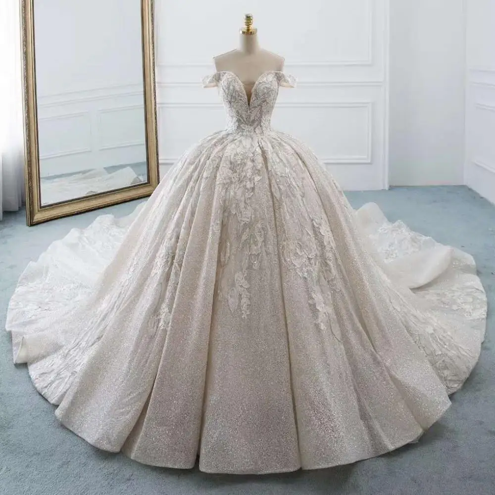 

Роскошное кружевное свадебное платье с V-образным вырезом, длинное платье с открытыми плечами, ТРАПЕЦИЕВИДНОЕ Тюлевое винтажное платье невесты для женщин