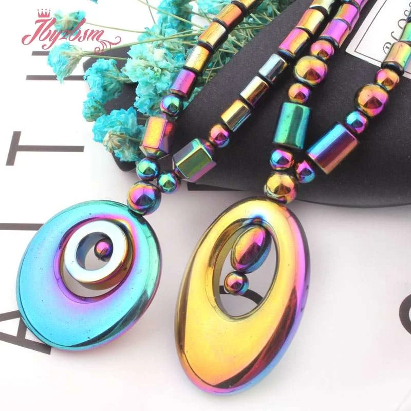 4x5mm Column (No Magnetic) Hematite Multicolor Stone Beads Oval Round Pendant for Women Long Necklace Fashion Jewelry Gift 20&quot |