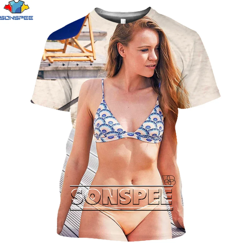

SONSPEE Beach Model Short-sleeved Autumn And Summer Fashion Sexy Bikini Girl Short-sleeved New Top Street Casual Loose Oversized