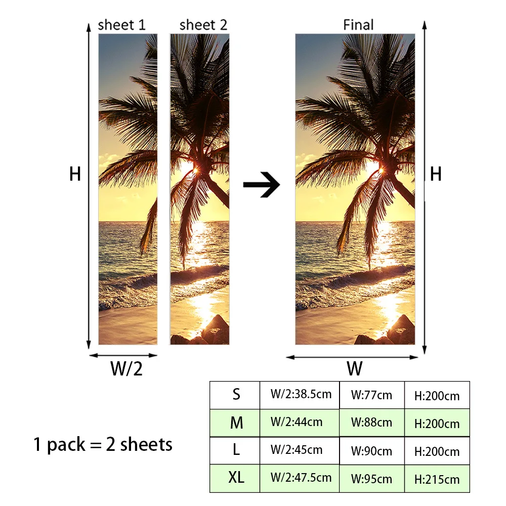

Scenery Wood Grain Door Sticker Vinyl Adhesive Waterproof Removable Wallpaper Poster Room Decoration Mural Coconut palm island