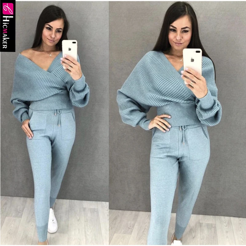 Женский комплект из 2 предметов вязаный пуловер Джемпер и высокая талия