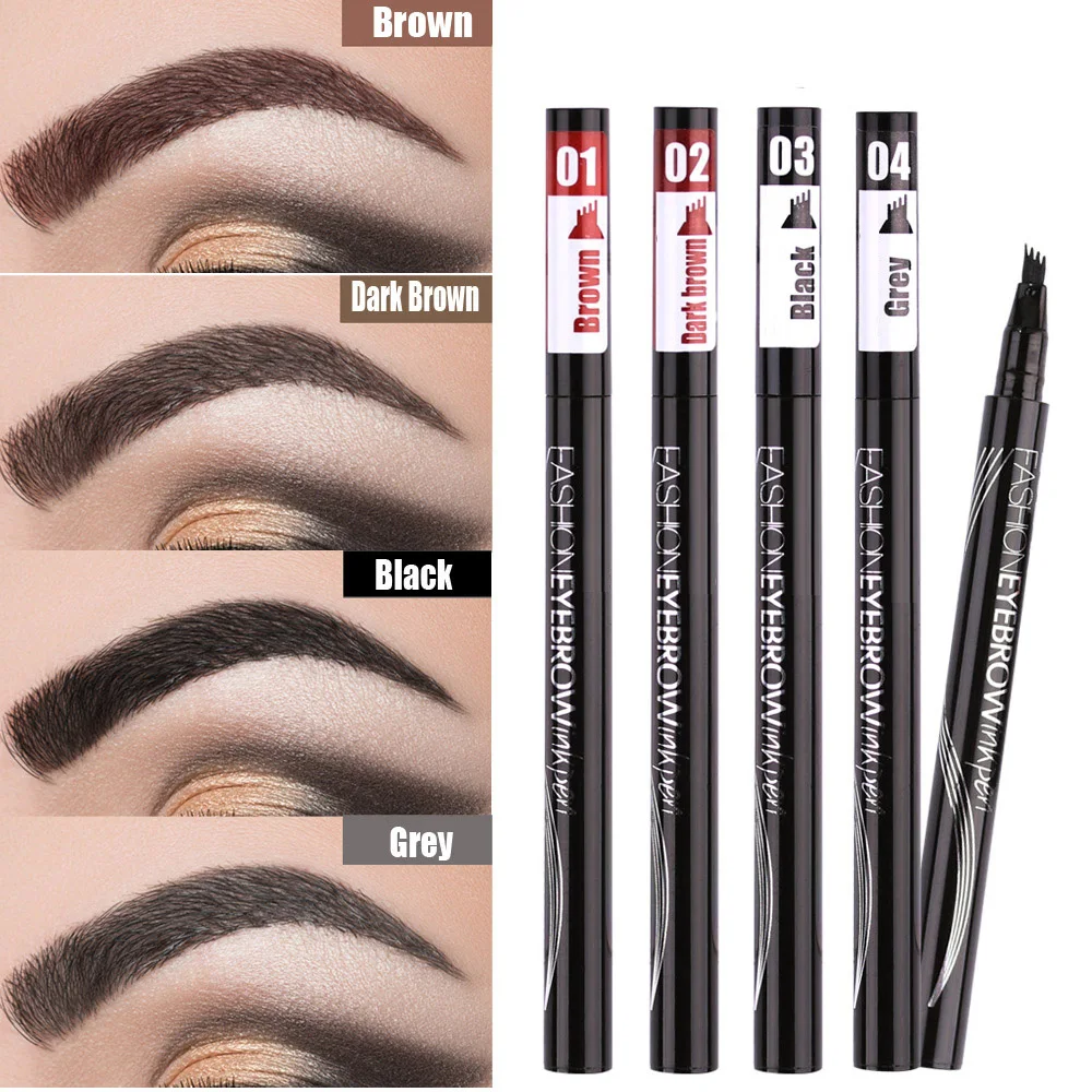 

Waterproof Natural Eyebrow Pen Four-claw Eye Brow Tint Makeup three Colors Eyebrow Pencil Brown Black Grey Brush Cosmetics