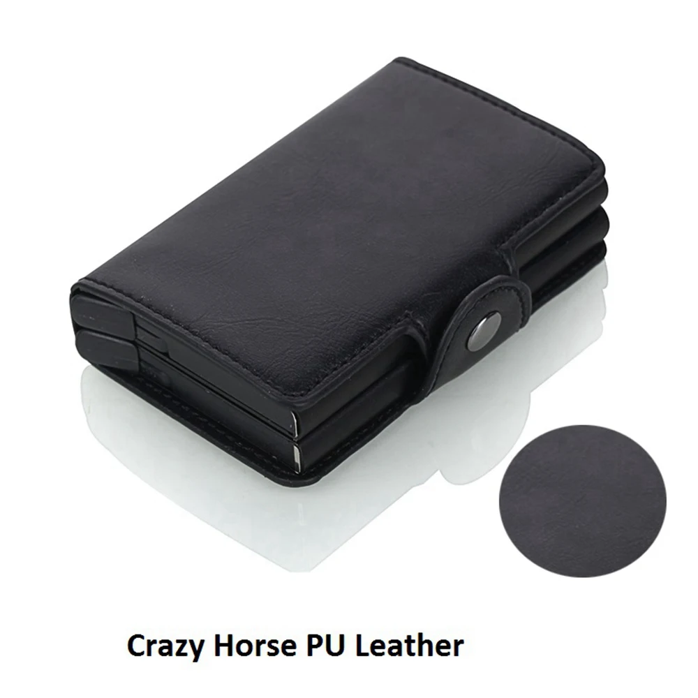 1 шт., мини-кошелек из искусственной кожи Cizicoco RFID Crazy Horse, информация о безопасности, двойная коробка, алюминиевый кредитный держатель для карт, металлический кошелек