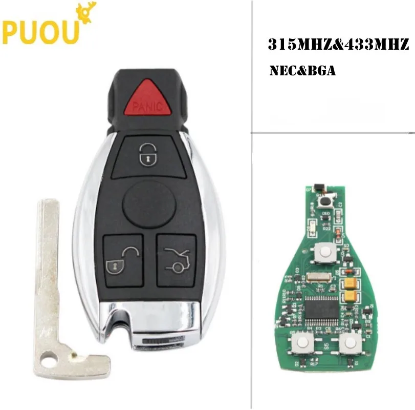 

3+1 4button Car Remote Key For Mercedes Benz A C E S Class BGA NEC 315 /433 Mhz Auto Smart Control Replacement Car Blank Key