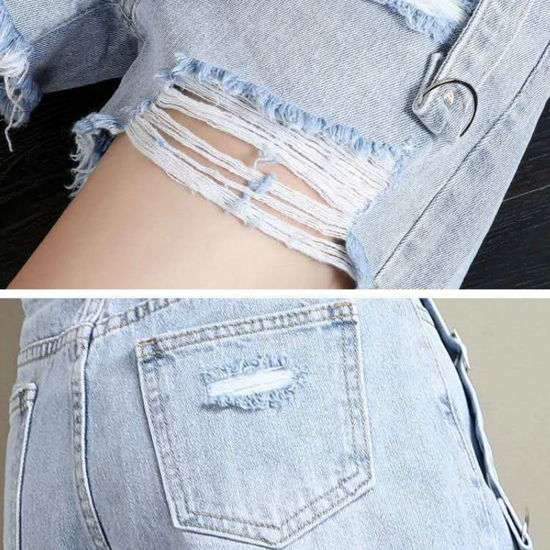 

Shorts Women Holes Summer Trendy Newest High Waist Loose Ulzzzang Solid Young Girls Street Short Chic Tassel All-match Pockets