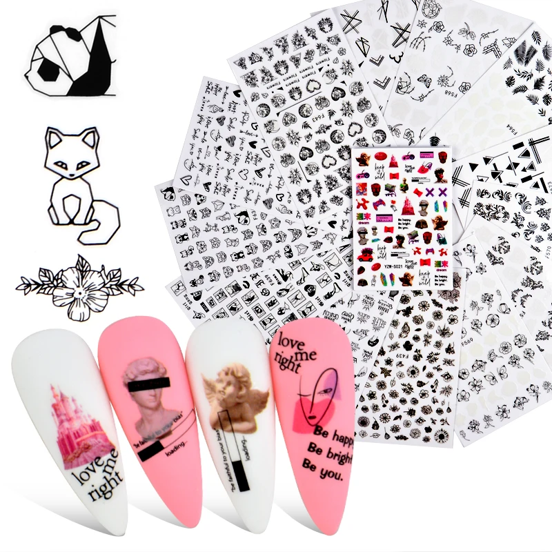 

3D Black and white Leaf Flower Nail Art Stickers Geometric paste design Nail Decal DIY Manicure Decorations