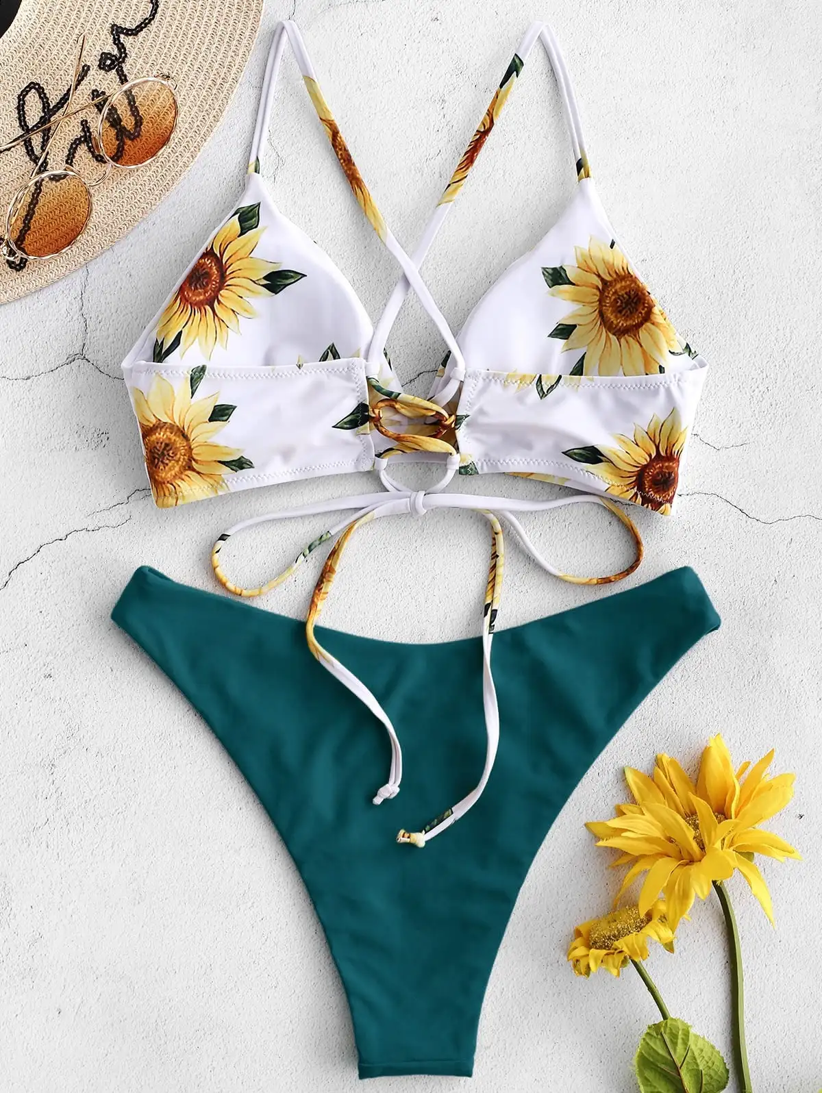 

Sunflower Printed Bikini Set Sexy Swimwear Women 2021 Push Up Padded Bathers Bandage Bathing Suit Swimsuit Bikini