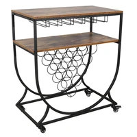 bar serving cart dining car storage 2 layer black metal frame industrial style top shelf with wine rackglass holder 74x41x83cm