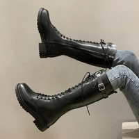 2022 classic fashion black buckle strap long boots winter shoes women zipper ytmtloy knee high round toe square heel gothic shoe