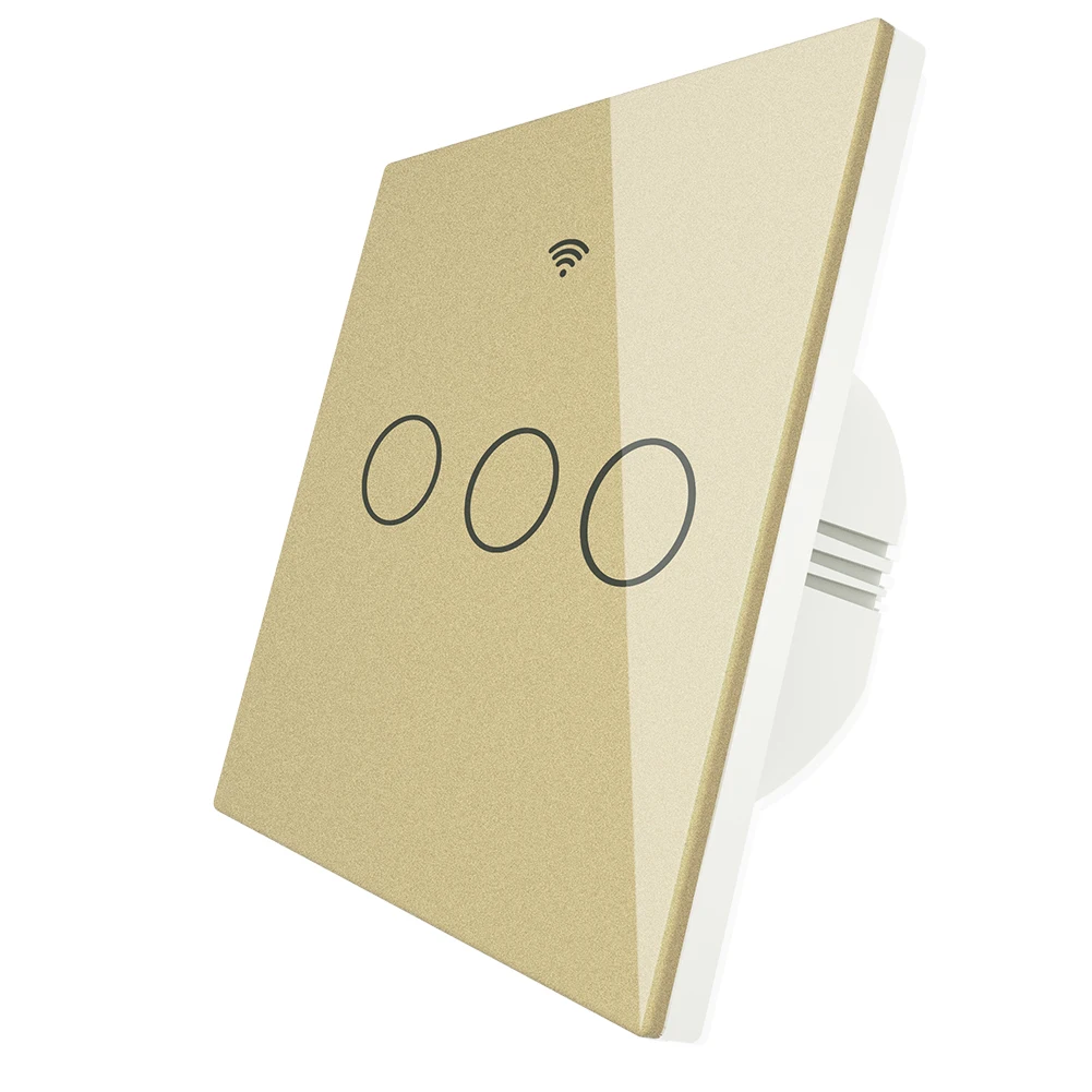3 Gang Switch Gold WiFi смарт-Стекло Панель светильник переключатель приложение Tuya дистанционного Управление работать с Alexa Echo Google Home RF433 ЕС Тип сенсорный экран 1/2/3 - Цвет: 3 Gang Switch Gold