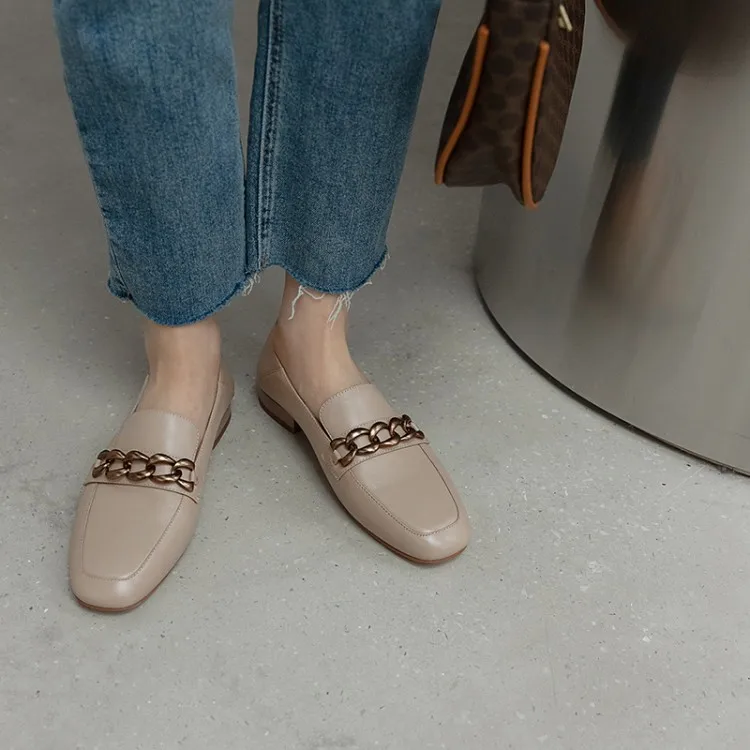 

MLJUESE 2021 Women Pumps Soft Cow leather Autumn Spring Black Color Square toe Chains high heels pumps Size 40