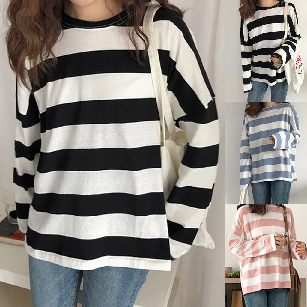 Женская Корейская версия свободная полосатая рубашка с длинным рукавом и О