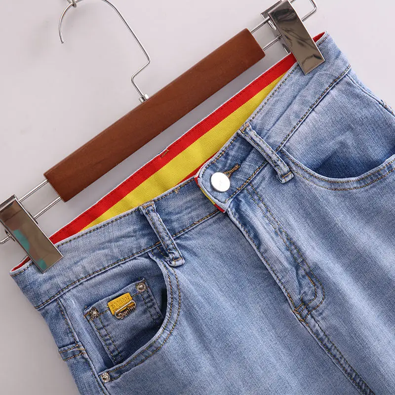 Женские джинсы с высокой талией Leijijeans Синие Джинсы бойфренда эффектом усов