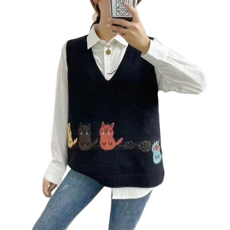 

Knit Vest Pullover Sleeveless Sweaters For Women 2020 Autumn Fashion V Neck Vest Oversize Loose Korean Style Warm Waistcoat Top
