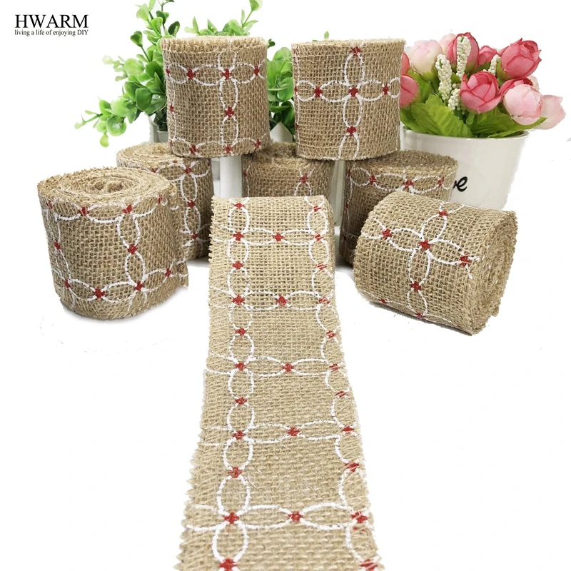 12pcs 6cm White Net Red Knot Linen Lace Fabric Ribbon DIY Handmade Wedding Christmas Trim Decoration For Home Party Favors GIFT