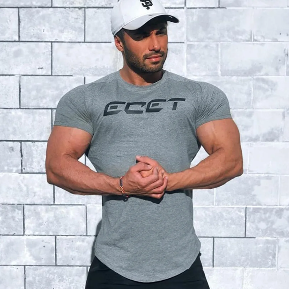 Спортивная хлопковая футболка для фитнеса, мужская спортивная футболка для бега, бодибилдинг, спортивные лосины, летняя футболка, Мужская тренировка бега трусцой, футболки