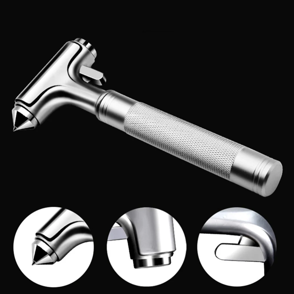 

Car Metal Safety Hammer Window Breaker Seat Belt Cutter Survival Hammer Emergency Escape Tool (Silver)