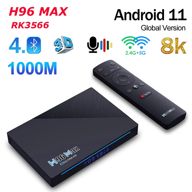 

H96 MAX RK3566 Quad-Core Android 11 TV BOX 8GB 128GB/8GB 64GB 1000M 2.4G/5G Wifi BT4.0 H96MAX TVBOX Set top box 4K Media player
