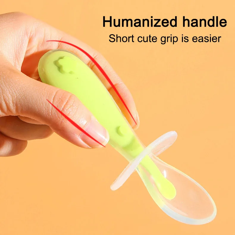 Babies Training Spoon With Suction Cup Children Tableware Infant Feeding Liquid Silicone Non-slip Baby Spoon Utensils images - 6