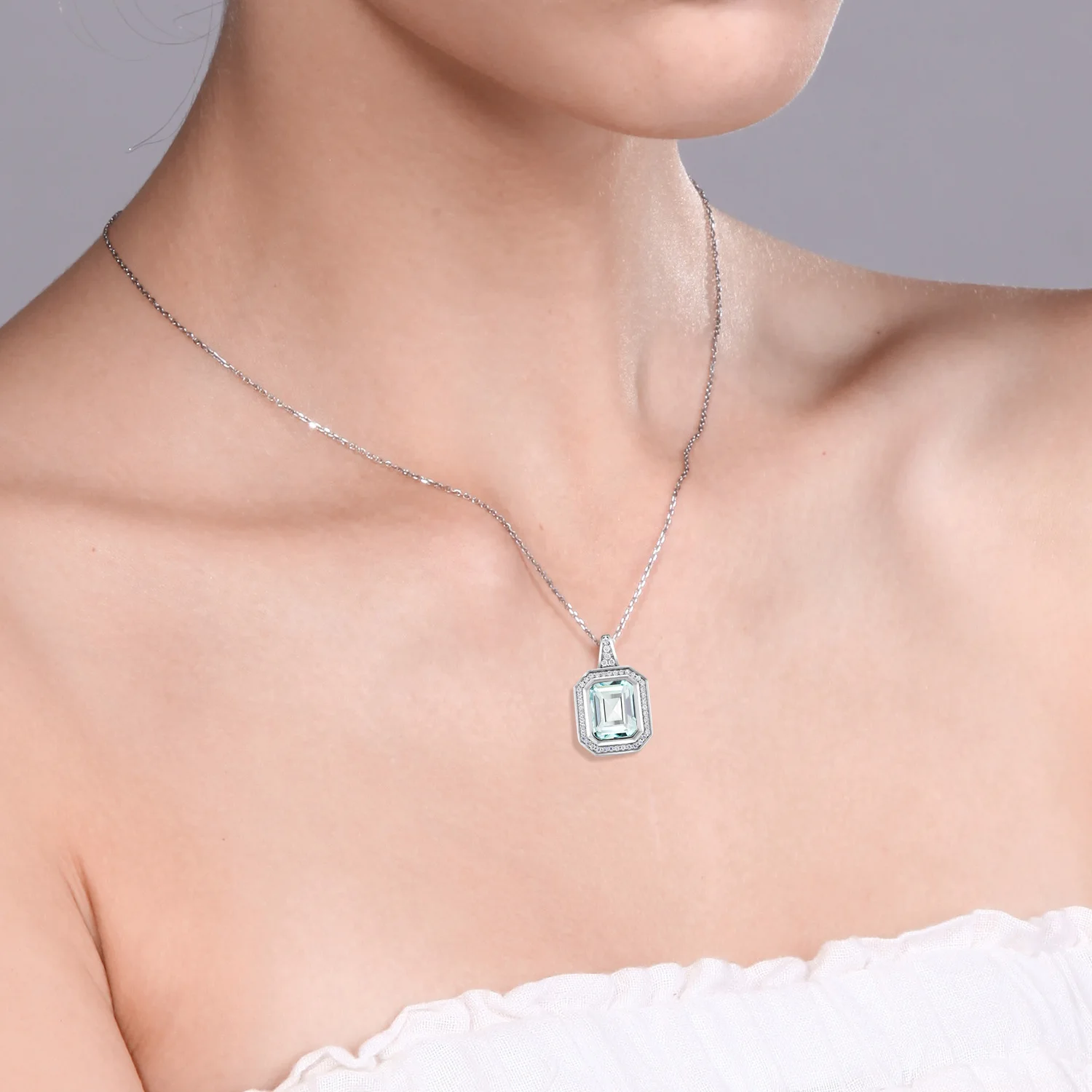 GemStoneKing, хорошее ювелирное изделие, 4,64 карат, восьмиугольник, небесно-голубой цвет, имитация аквамарина, 925 пробы, серебро, винтажное ожерелье с подвеской для женщин