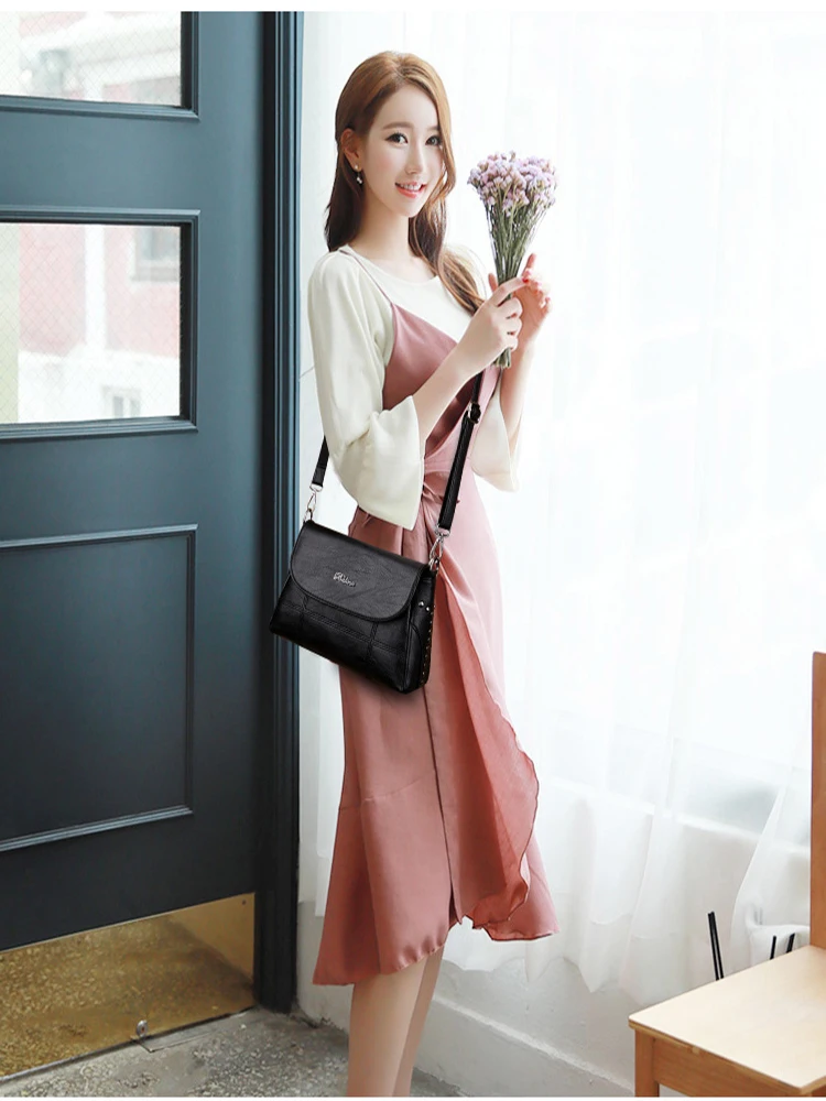 

Hot Sale Women's Leather Handbags Fashion Rivet Bags Ladies Soft Leather Shoulder Bags For Women Messenger Bags