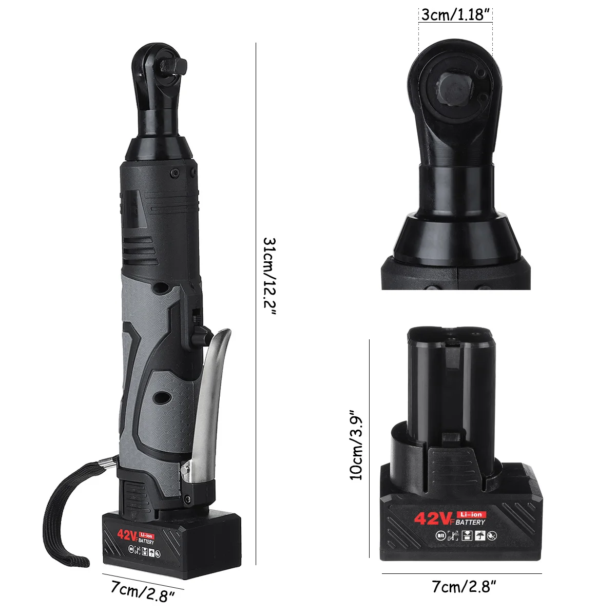Doersupp 100N.m Cordless Electric Wrench 42V Ratchet Repair Tool Rechargeable Right Angle w/2 Battery Charger Kit | Инструменты