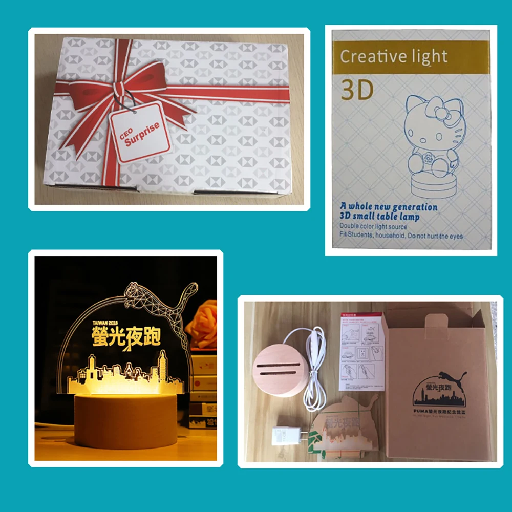 

Creativity Customized 3D USB Night Light 3 Kinds of Brightness Adjustable Wooden Base DIY Night Lamp for Wedding Christmas Gift