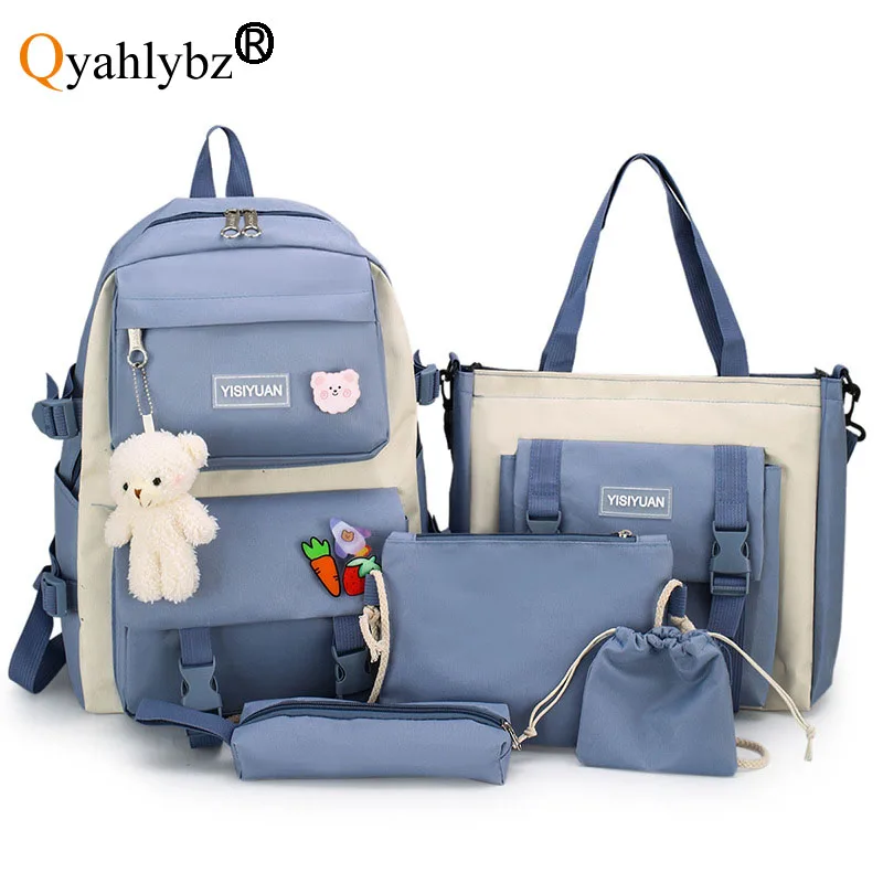 Женский рюкзак в Корейском стиле harajuku, вместительный рюкзак из пяти предметов для учеников средней школы, милые сумки через плечо для девуш...
