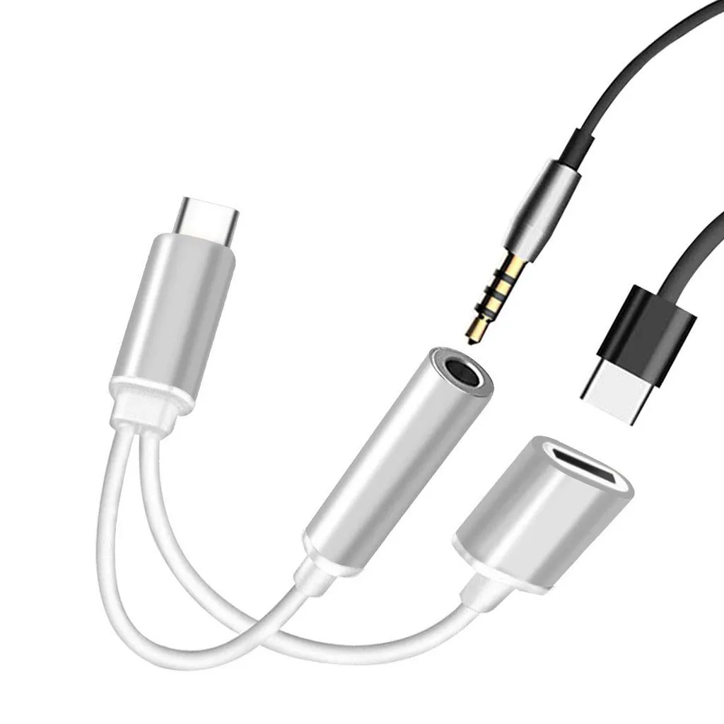 2 в 1 переходник с USB Type-C на разъем 3 5 мм AUX аудио сплиттер адаптер + зарядный кабель