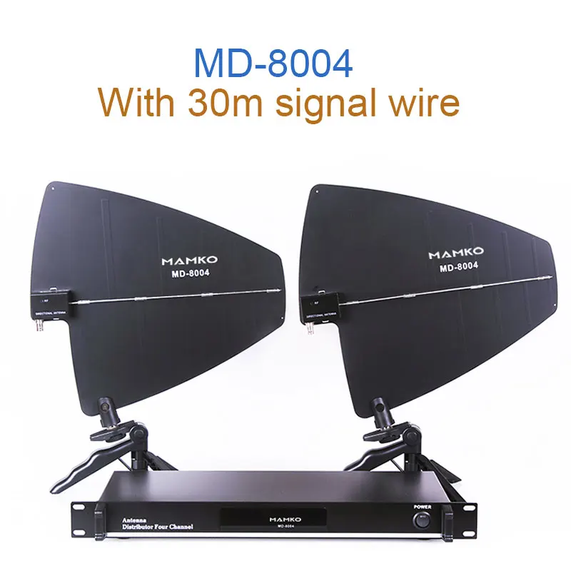 with 30m signal wire MAMKO 4 канала Усилитель сигнала антенная система распределения антенный усилитель для UHF беспроводной микрофон MD-8004 - Цвет: with 30m signal wire